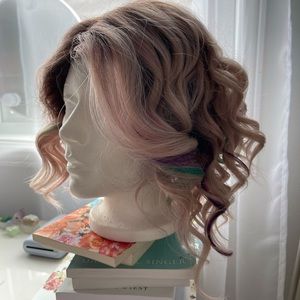 NEW lace front rose gold rainbow wig deep part asymmetrical bob